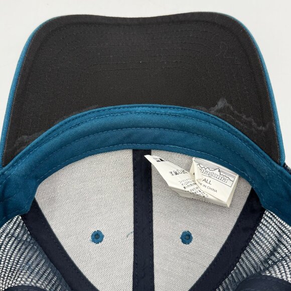 PATAGONIA Mesh Trucker Hat Mens One Size Trout Blue Teal Snapback Adjustable Cap - Picture 10 of 10